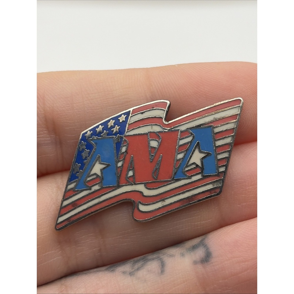 AMA American Motorcyclist Association Logo American Flag USA Lapel Hat Pin